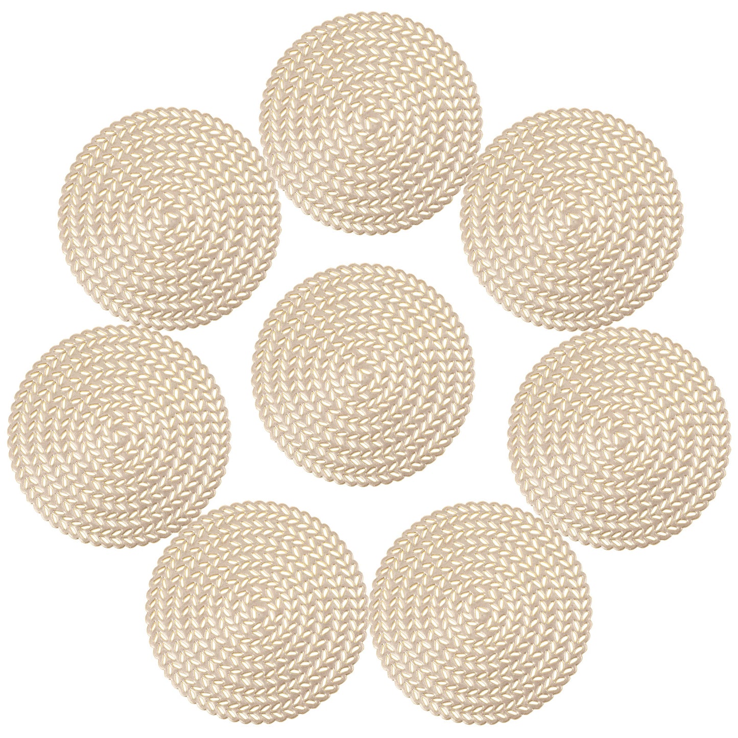 Oruola Gold Coasters,PVC Cup Coasters,Gold Placemats Set of 8,Hollowed-Out Design,Stain Resistant,Waterproof,Heat Resistant,Gold Place Mats for Restaurants,Home,Bars,Cafes,Hotels(Gold,10cm Diameter)