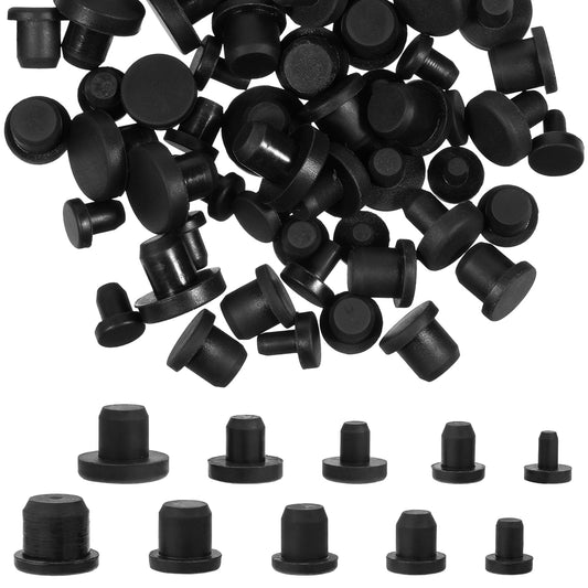 Black Rubber Bungs for Holes, 100PCS Silicone Waterproof Rubber Plugs for Holes Set In10 Sizes for Furniture Pipes and Test Tube Ends