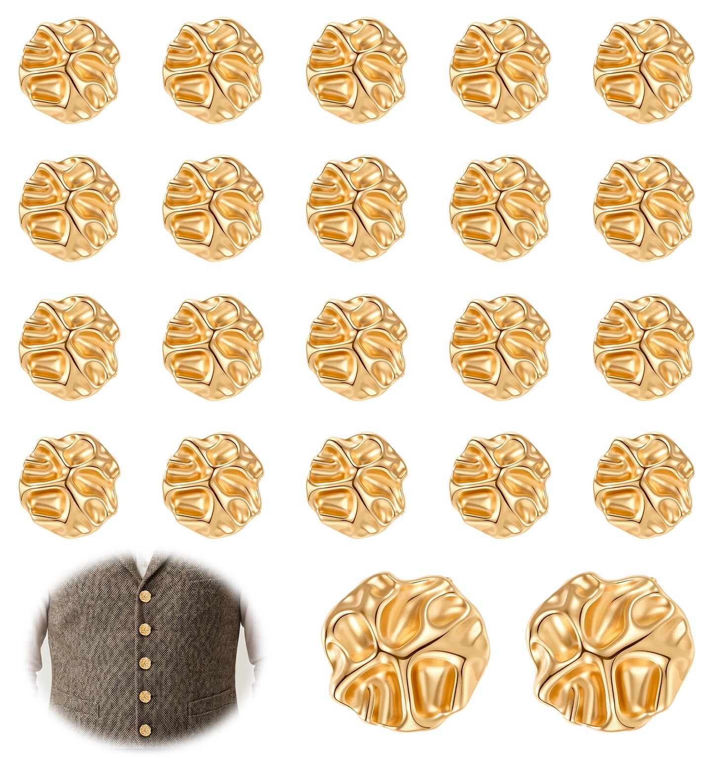20 Pcs Gold Buttons for Blazer, Metal Irregular Shaped Buttons, Polished Anti-Rust, Craft Replacement Buttons, for Blazer Coat Clothing Jackets