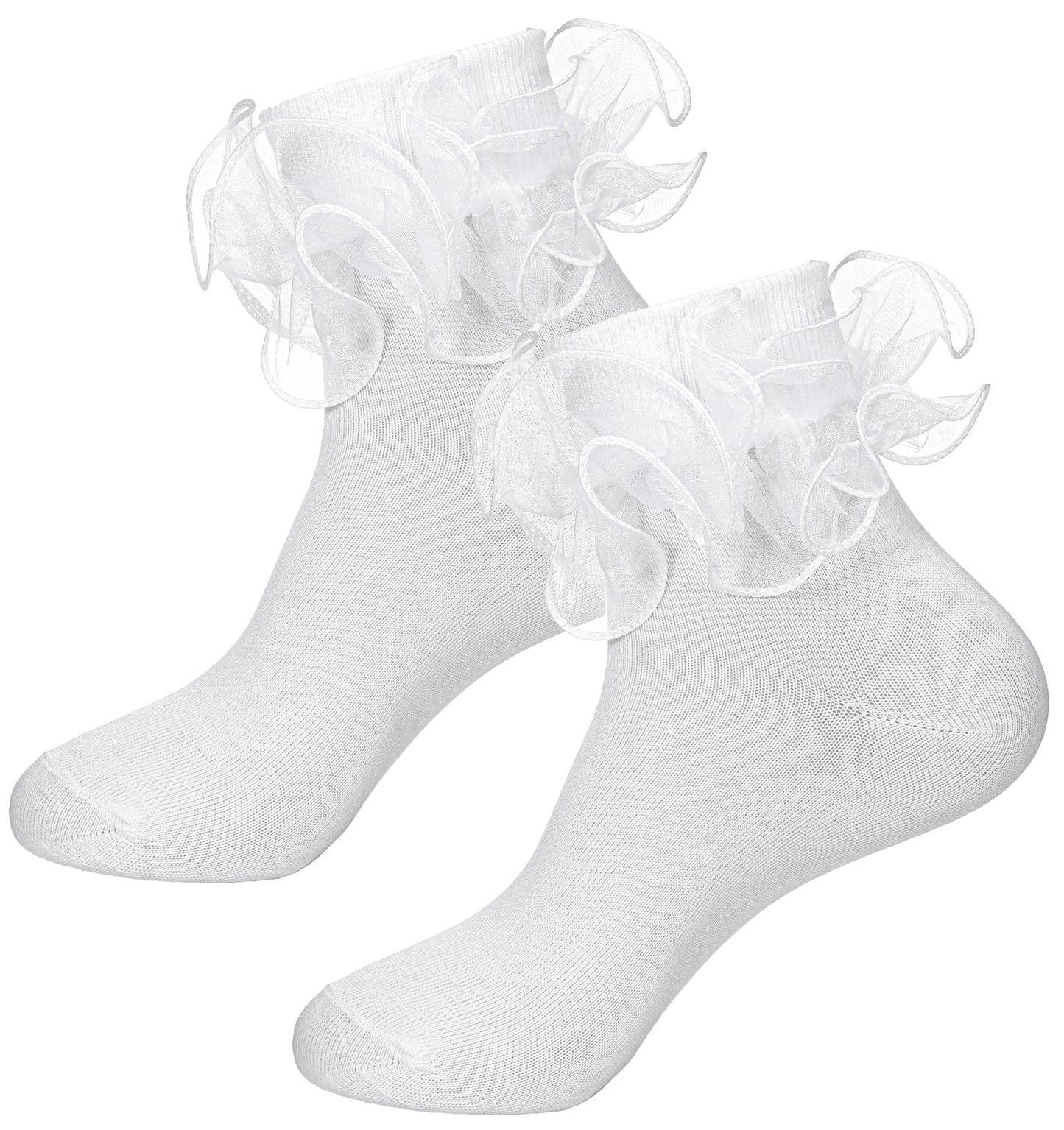 ValueBargain Womens White Ruffle Socks, White Frilly Socks with Lace Frilly Edge, Soft Cotton Blend Breathable for Women Girls