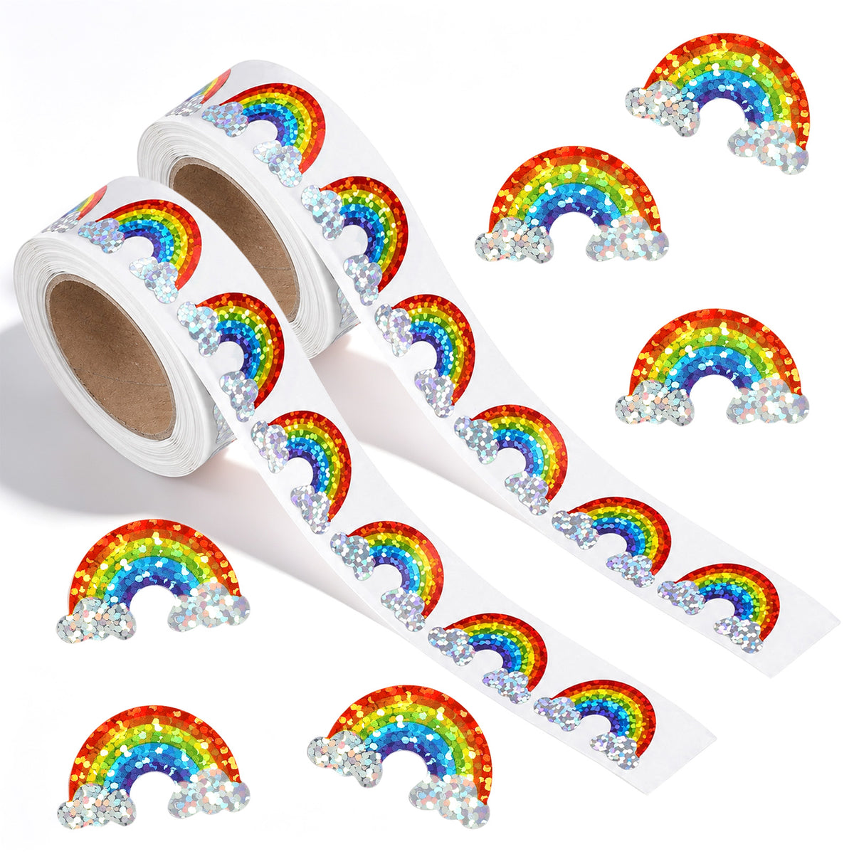 Oruola 1000Pcs Rainbow Stickers for Kids,3.5cm/1.4 in Glitter Foil Stickers