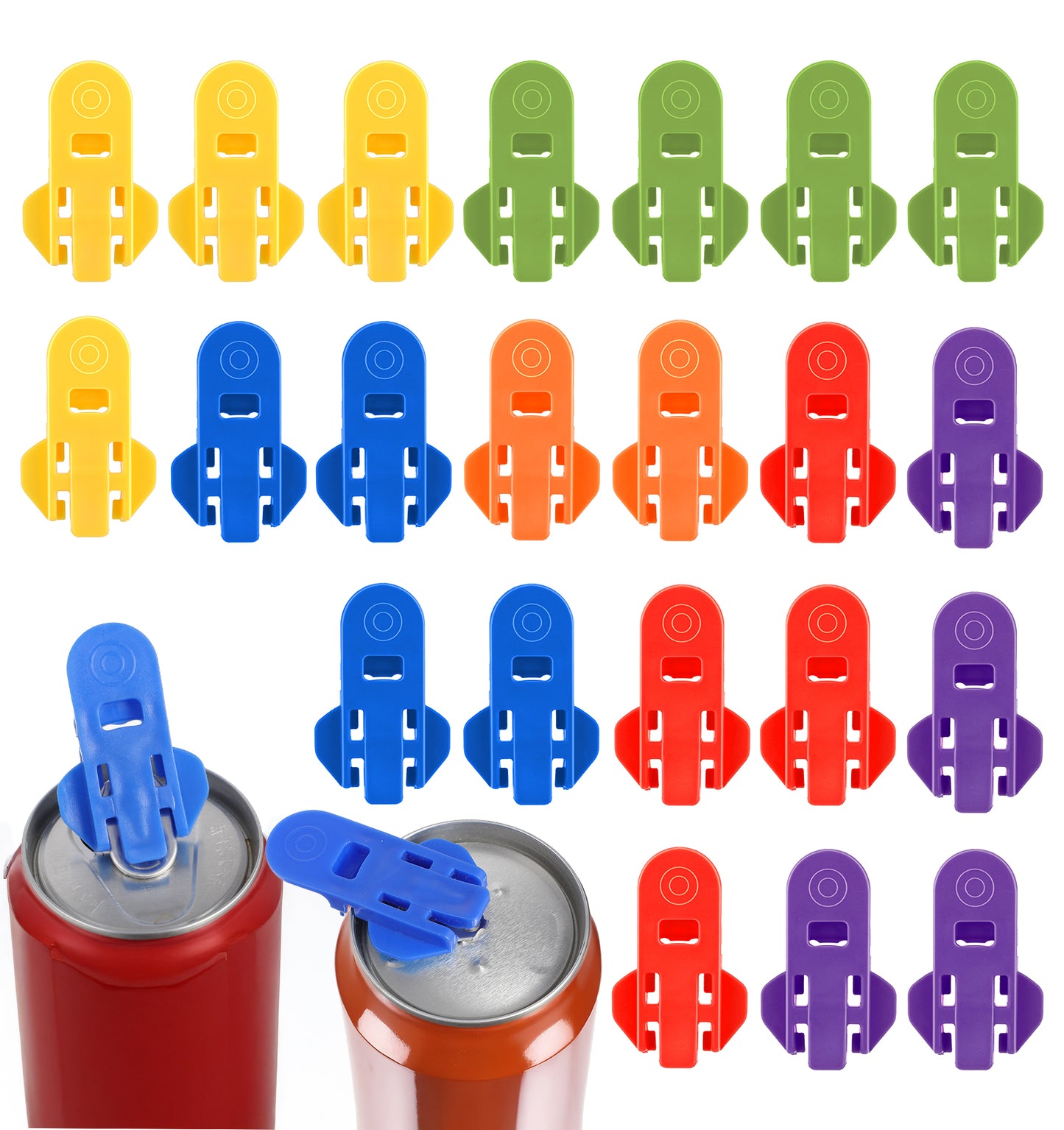 24 Pcs Drink Can Opener, Manual Soda Can Opener Tool for Pop, Coke, Beer, Aluminum Beverages (6 Colors: Red, Orange, Blue, Green, Purple, Yellow, 5 x 3.4 cm)