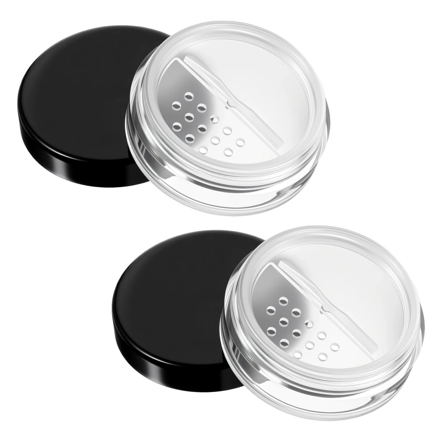 Classicseali 2PCS Loose Powder Containers, 10ml/0.34oz Black Mini Makeup Containers, Refillable Makeup Powder Container with Rotatable Sifter and Leakproof Screw Lid
