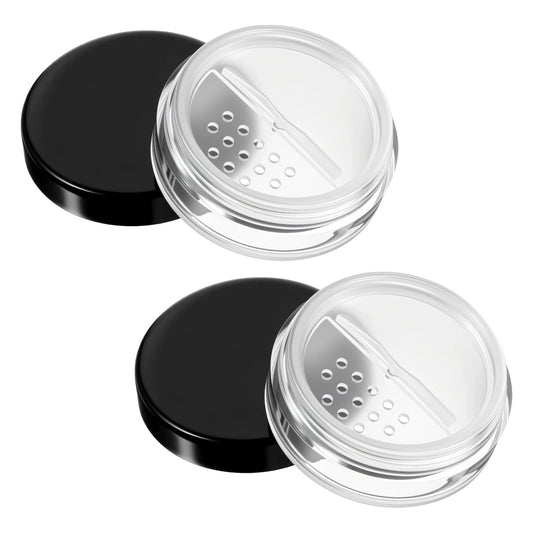 Classicseali 2PCS Loose Powder Containers, 10ml/0.34oz Black Mini Makeup Containers, Refillable Makeup Powder Container with Rotatable Sifter and Leakproof Screw Lid