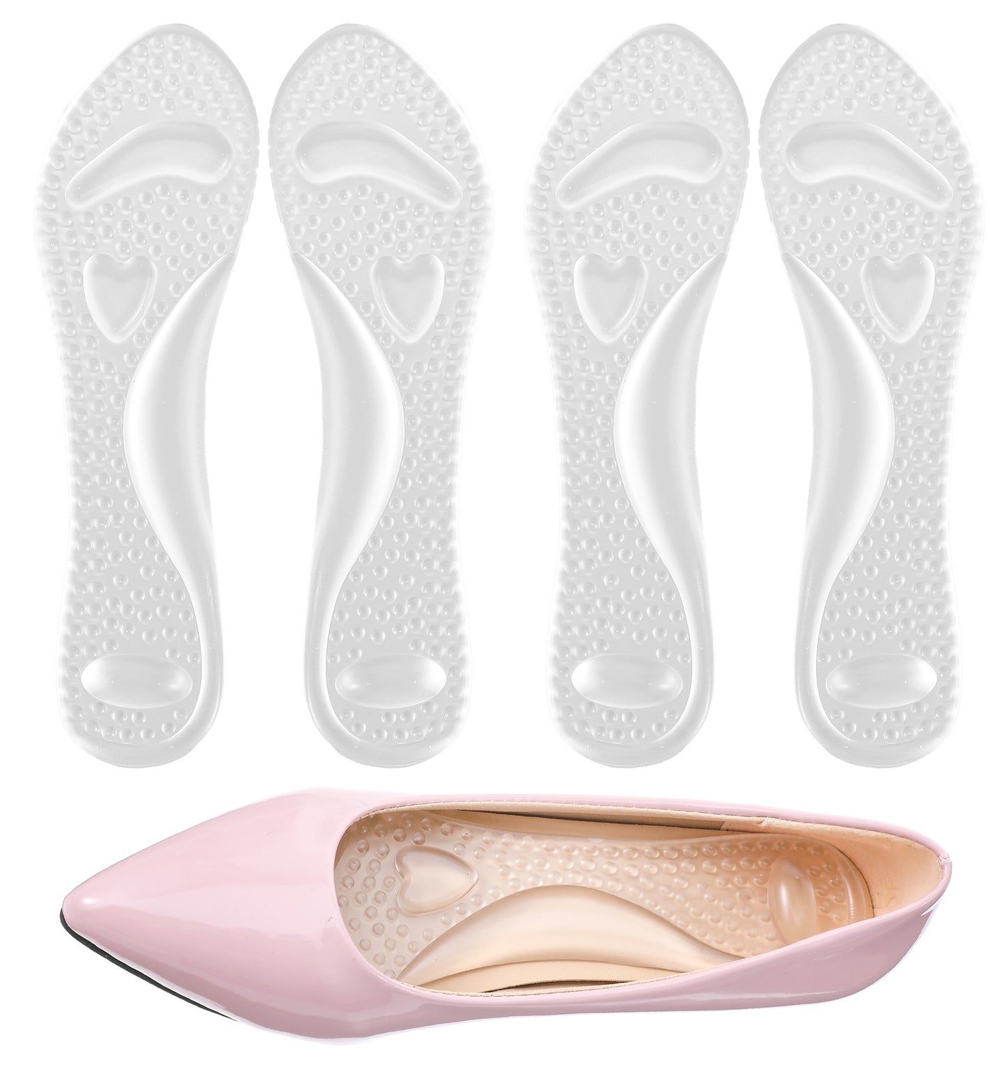 2 Pairs Gel Insoles for Heels, 3 4 Self-Adhesive Stick on Insoles for Sandals, Flats & Pumps, Clear (6.5 x 22 cm)