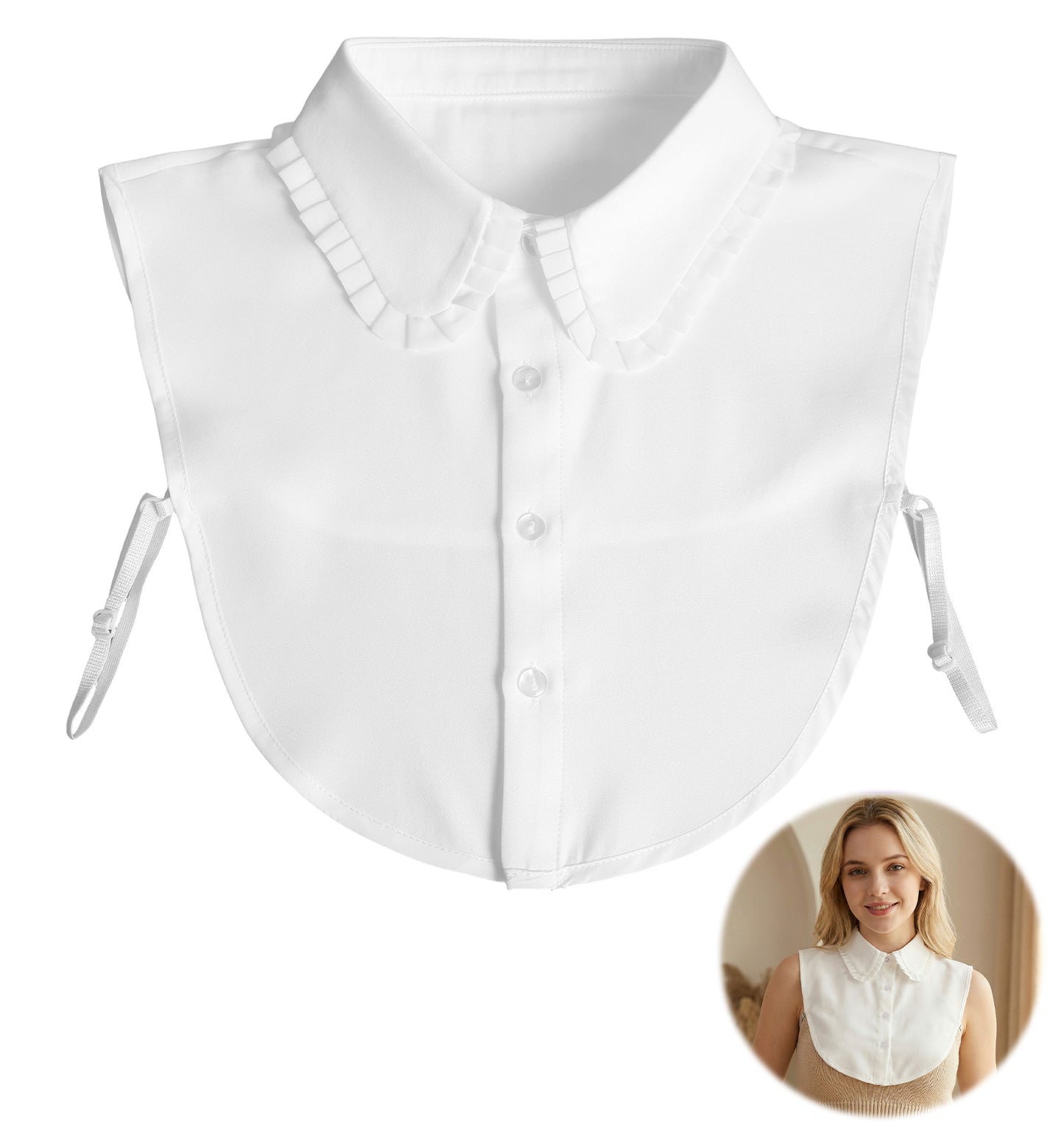 Thrymme 1 Pcs False Shirt Collar for Women, White Ruffled Detachable Collar, Elegant Detachable Shirt Collar Inserts for Blouses, Dresses & Daily Wear