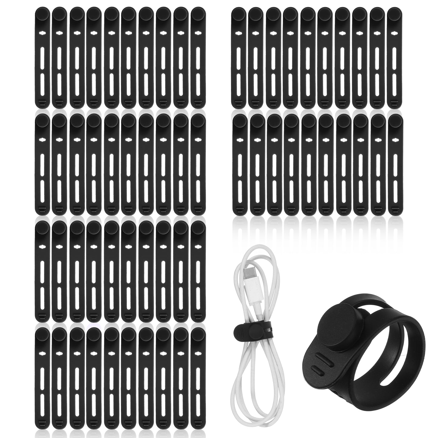 Guduling 60 Pcs Silicone Cable Ties,Black Cord Ties for Electronics,Reusable Washable Wire Cords Management with Lock Buckle for Home,Office,8 mm Electrical Cord Keeper for Travel