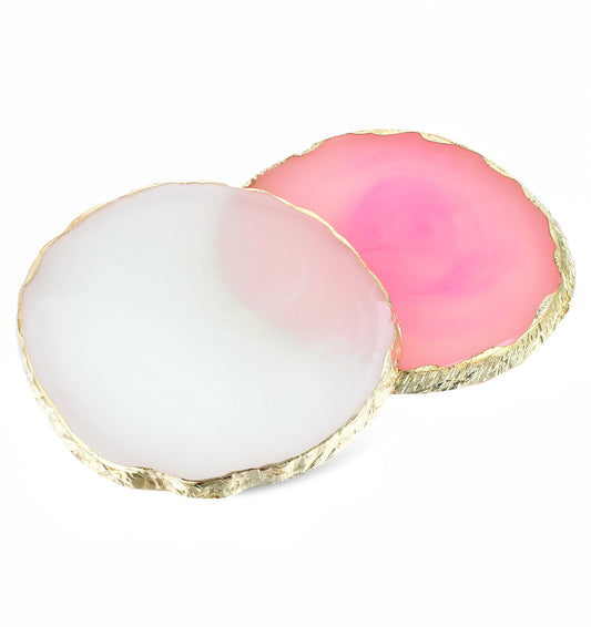 Resin Nail Art Palette, ValueBargain 2PCS Makeup Mixing Tray with Gold Edge Design, Ideal for Gel Color Display and Professional Nail Painting Tools (White and Pink)