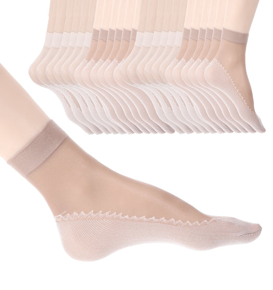 ValueBargain 12 Pairs Tights Socks, Womens Nylon Socks Sheer Short Ankle Sock with Reinforced Bottom & Toe, Comfortable & Anti-Slip, Perfect for Daily Wear