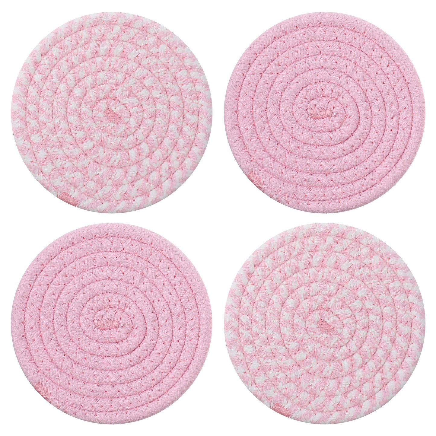 Classicseali 4Pcs Pink Coasters, Cotton Pink Coaster for Desk, 4.3 In Coasters Cute, Absorbent Handmade Woven Coaster for Drinks Apartment Essentials, for Mom from Daughter