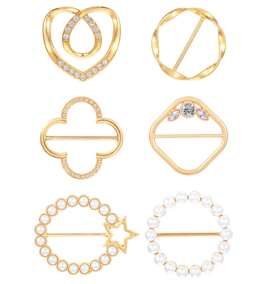 6 Pcs Scarf Rings for Women, Metal Clasps for Clothing, T-shirt Clips for Women for the Side, Scarf Clips for Women, Scarf Buckle (Golden)