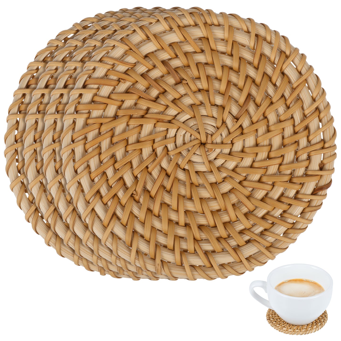 Classicseali 4pcs Rattan Coasters, 4 In Natural Woven Coasters, Round Boho Heat-resistant Drink Wicker Coaster for Coffee Table Housewarming Gifts Hot Drinking Home Decor Protecting Table