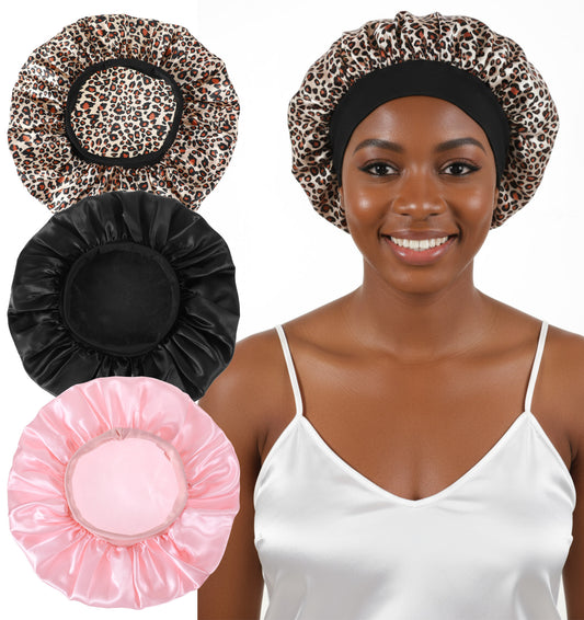 ValueBargain 3Pcs Hair Cover for Sleeping, Silk Bonnets for Women & Bonnet Pack, Large Size with Elastic Band for Curly Hair, Night Protection