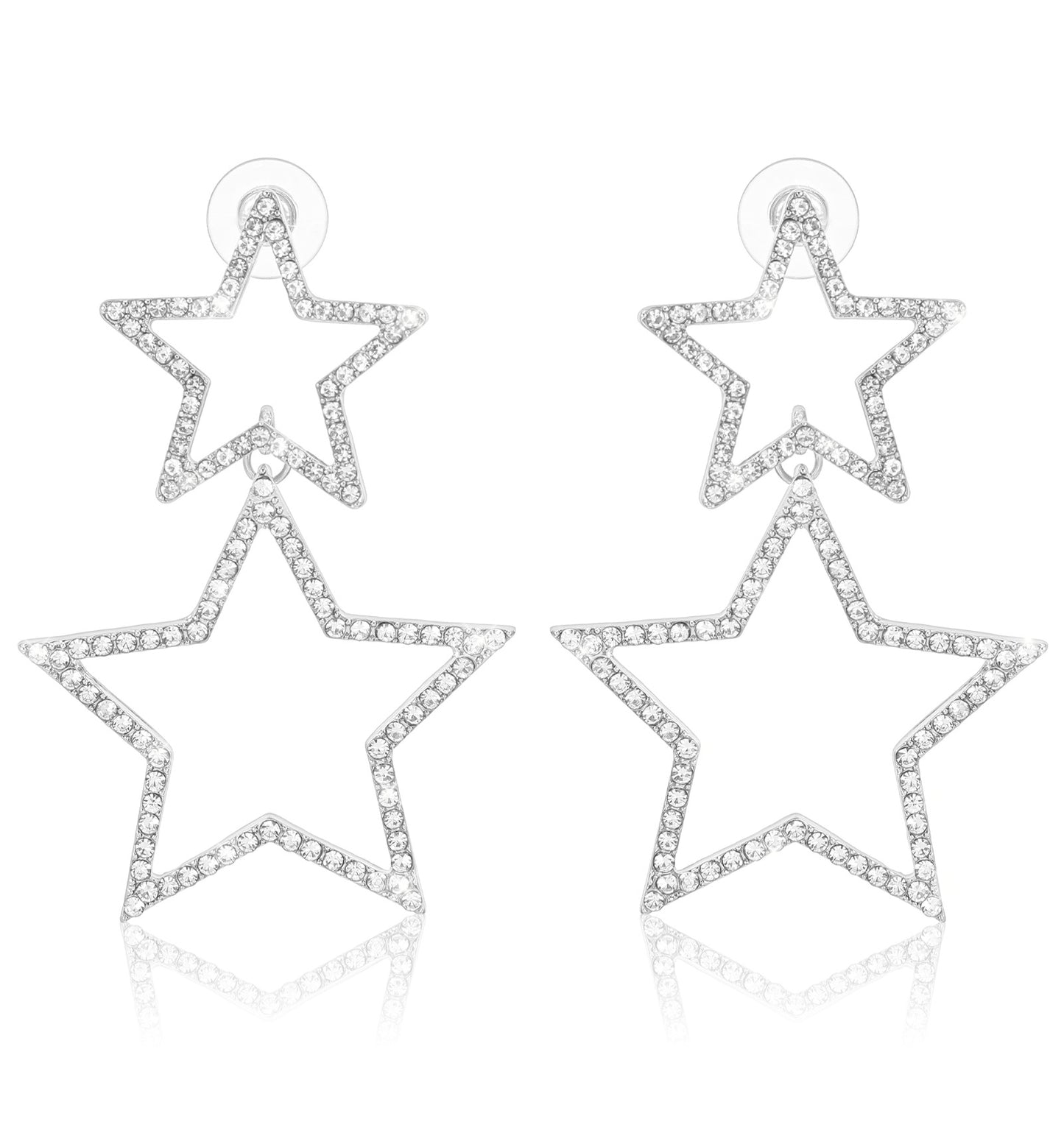 Star Earrings, Silver Dangle pentagram hollow Earrings, Lightweight Anti-sensitive Jewelry, Big Hollow Design for Women, Daily & Party Wear
