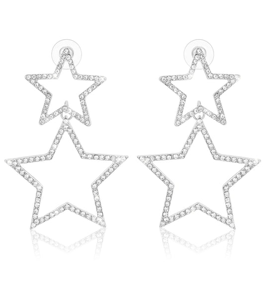 Star Earrings, Silver Dangle pentagram hollow Earrings, Lightweight Anti-sensitive Jewelry, Big Hollow Design for Women, Daily & Party Wear