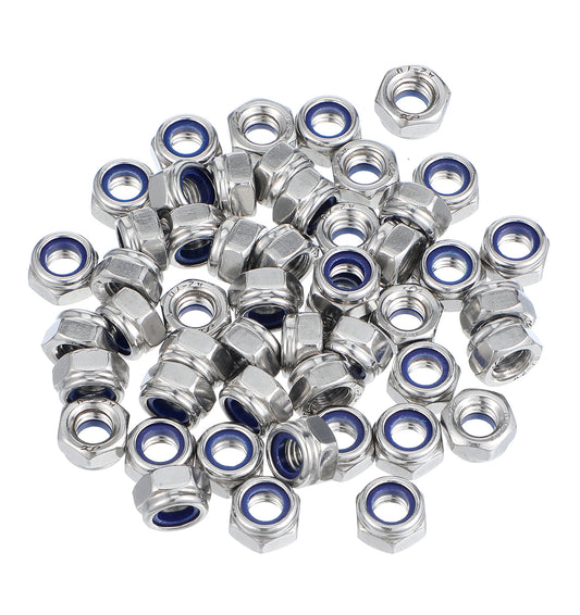 50 Pcs M6 Nuts, M6 Lock Nut Nylon Inserted Hex Stainless Steel Self Locking Nuts for Bolts, Corrosion Resistant Fastener Hardware