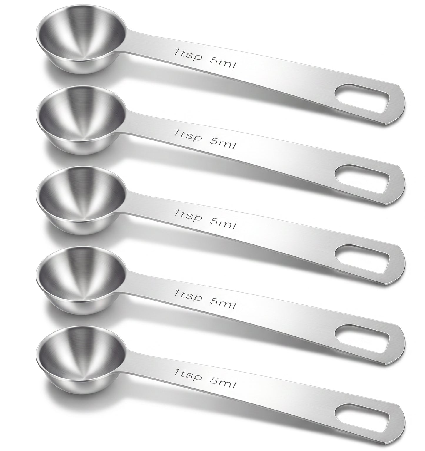 5 Pack 1 TSP Measuring Spoons, Stainless Steel 1/3 Tablespoon Measuring Spoon for Baking & Cooking, 4.7 Inch 5ml Teaspoon Scoop Long Handle with Hanging Hole