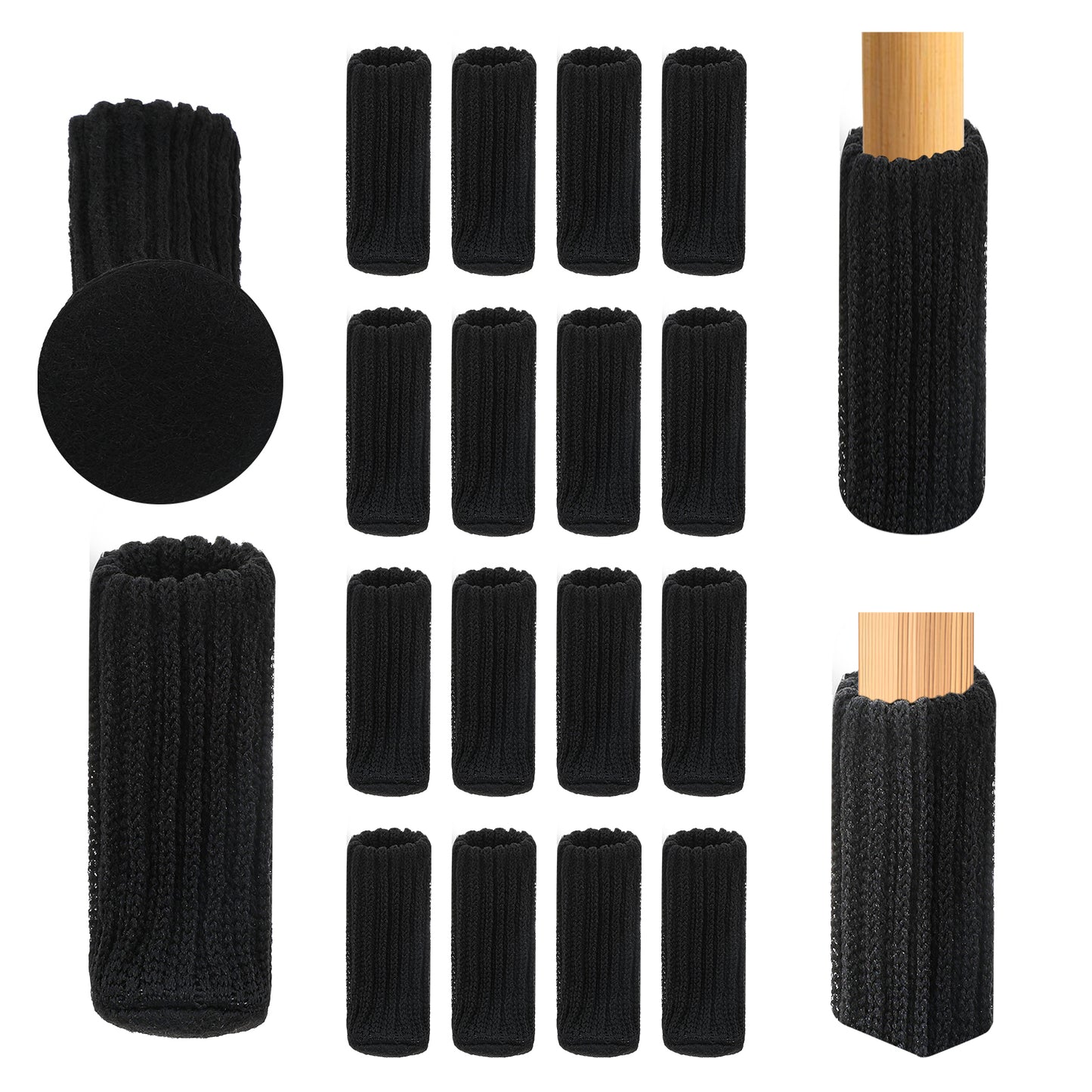 Classicseali 16 Pcs Chair Leg Socks, Black Chair Socks for Hardwood Floors, High Elastic Knitted Chairs Sock Floor Protector Universal Fit for All Chairs Legs, Move Easily and Reduce Noise