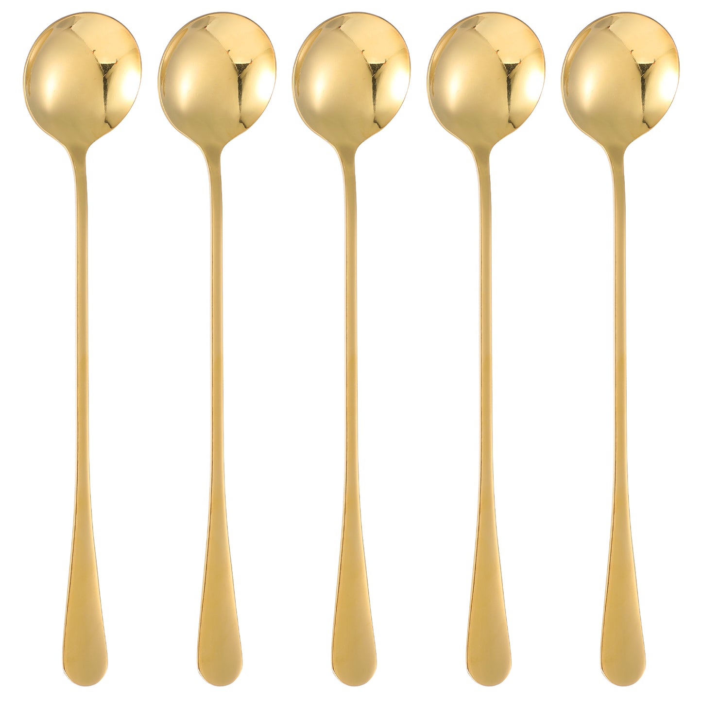 Guduling 5-Pack Latte Spoons Long Handle,Gold Long Handle Tea Spoons,19 CM Sundae Spoon,Stainless Latte Spoon for Coffee, Tea, Ice Cream & Elegant Entertaining