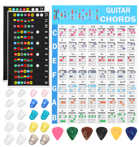 20 Pcs Guitar Finger Protectors - Guitar Fretboard Stickers, 5 Pcs Guitars Picks, Anti-slip Silicone Finger Protection Covers Caps, Guitars Tools for Learner Practice