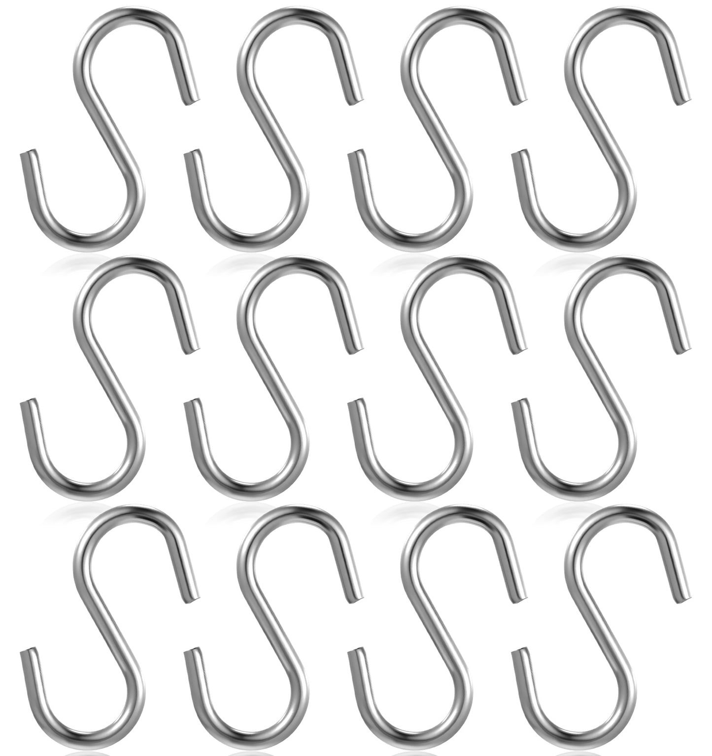 ValueBargain 12Pcs S Shaped Hooks, 304 Stainless Steel Metal Hooks, Heavy Duty Hanging Hardware for Kitchen, Garden, Pots, Pans