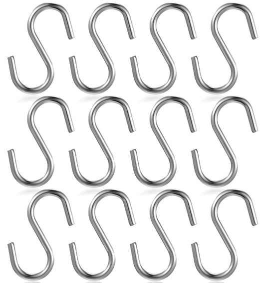 ValueBargain 12Pcs S Shaped Hooks, 304 Stainless Steel Metal Hooks, Heavy Duty Hanging Hardware for Kitchen, Garden, Pots, Pans