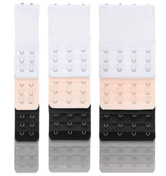ValueBargain 12Pcs Women's Bra Extenders, Bra Strap Extender with 2/3/4 Hooks, Adjustable Elastic Straps for Women, Comfortable BraClasp Extenders (Four colors)