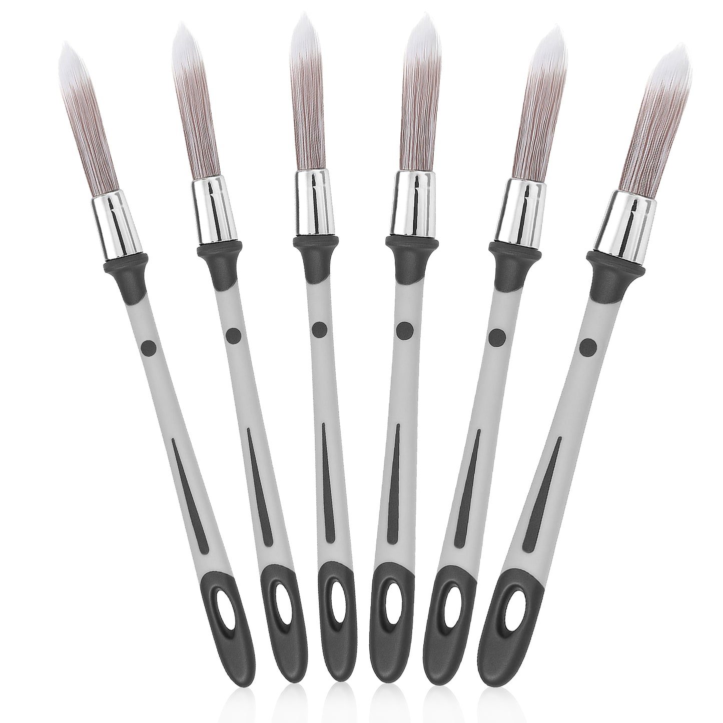 Elegaperma 6Pcs Sash Brush, Round Paint Brush Set with Tapered Tip for Smooth Strokes, Gray Sash Brushes for Corners, Edges, Windows, Doors and Detailed Wall Painting
