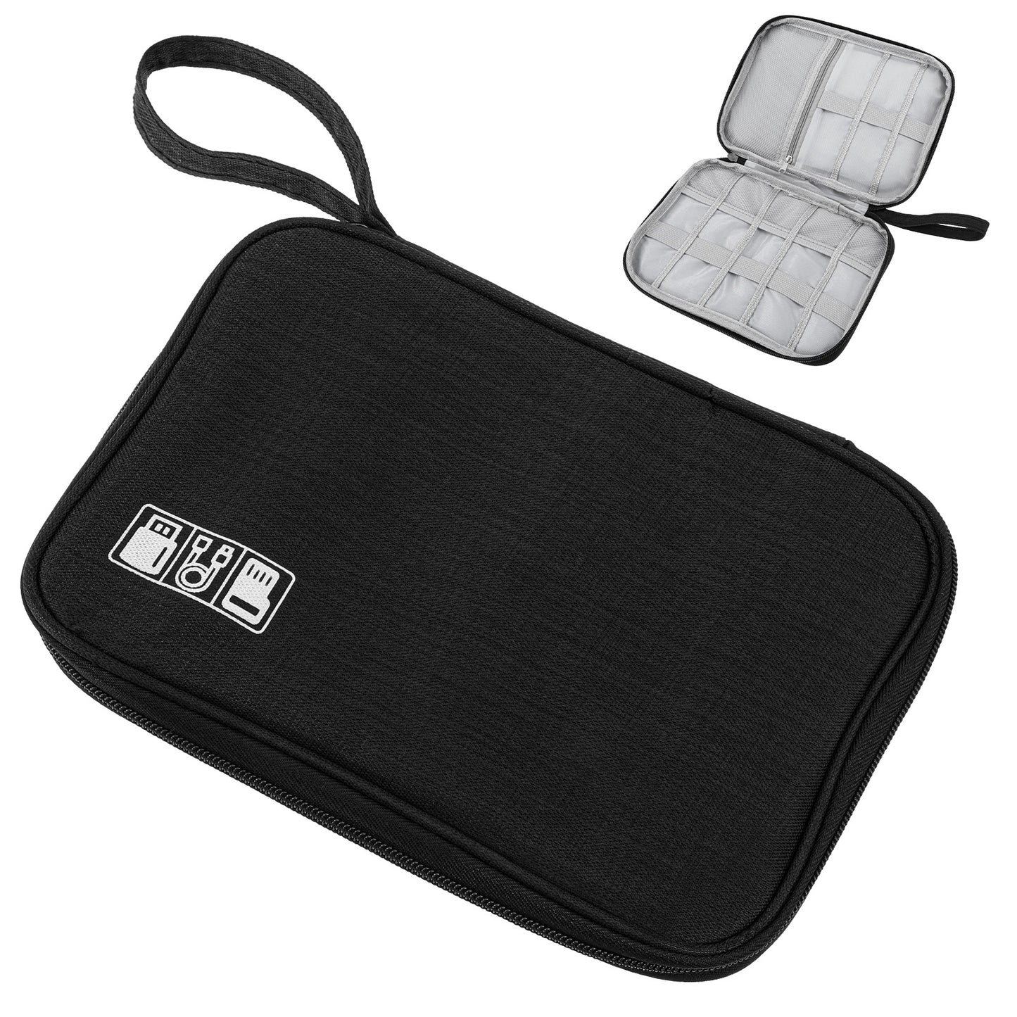 Elegaperma Cable Organiser Bag, Travel Cable Storage Bag, Electronics Travel Organizer for Chargers, Cables, USB Drives, SD Cards, Power Bank, 24 x 17 x 3 cm, Black