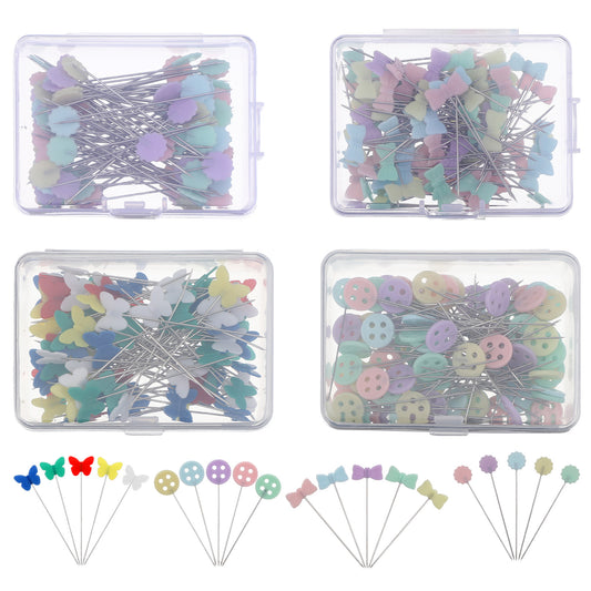 Classicseali 400PCS Sewing Pins Dressmaking, Long Stick Pins for Sewing, Straight Pin with Colored Heads, for Wedding Jewelry Floral DIY Decoration Crafts and Sewings Projects,4 Patterns