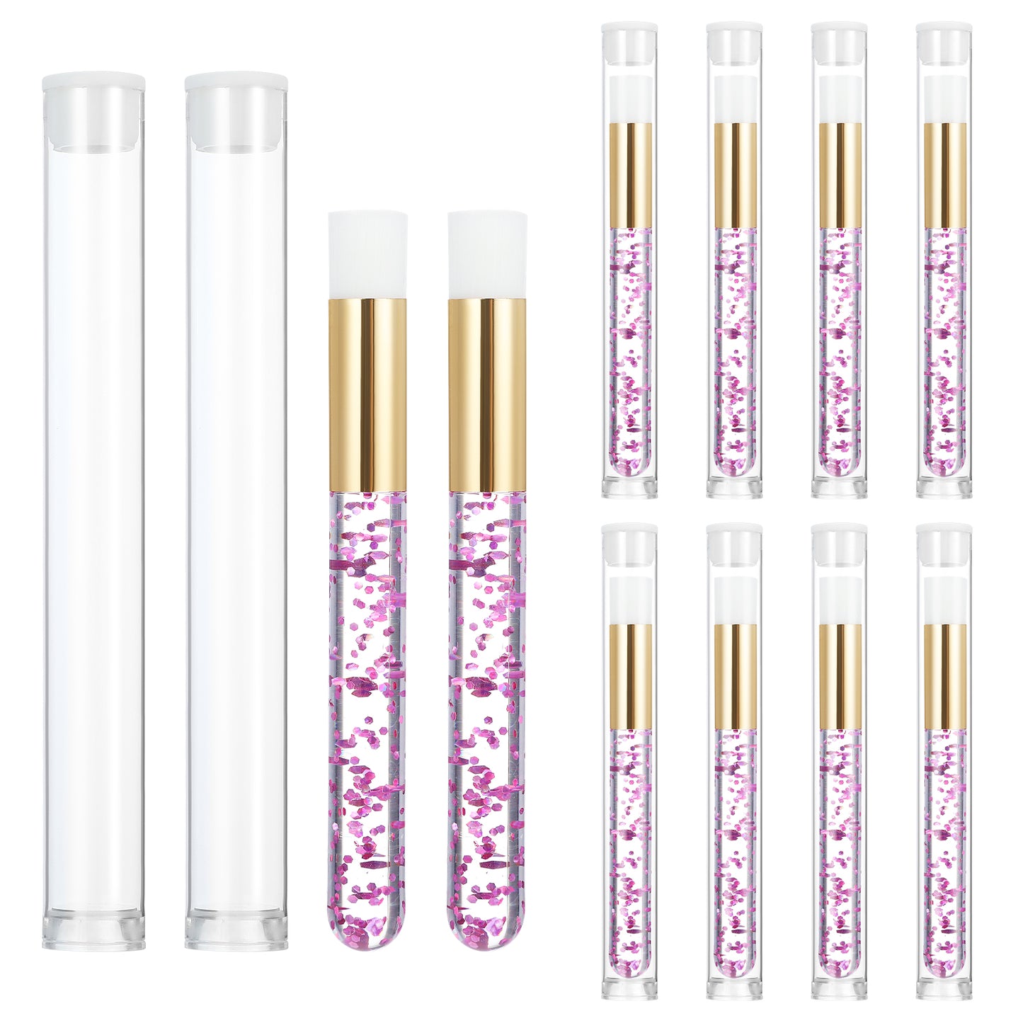 Oruola 10pcs Lash Brushes for Cleansing,Lash Shampoo Brush with Pink Glitter Crystal Handle,Soft Lash Cleaning Brush with Plastic Travel Tube for Eyelash Extensions Facial Cleansing Cosmetic Mask