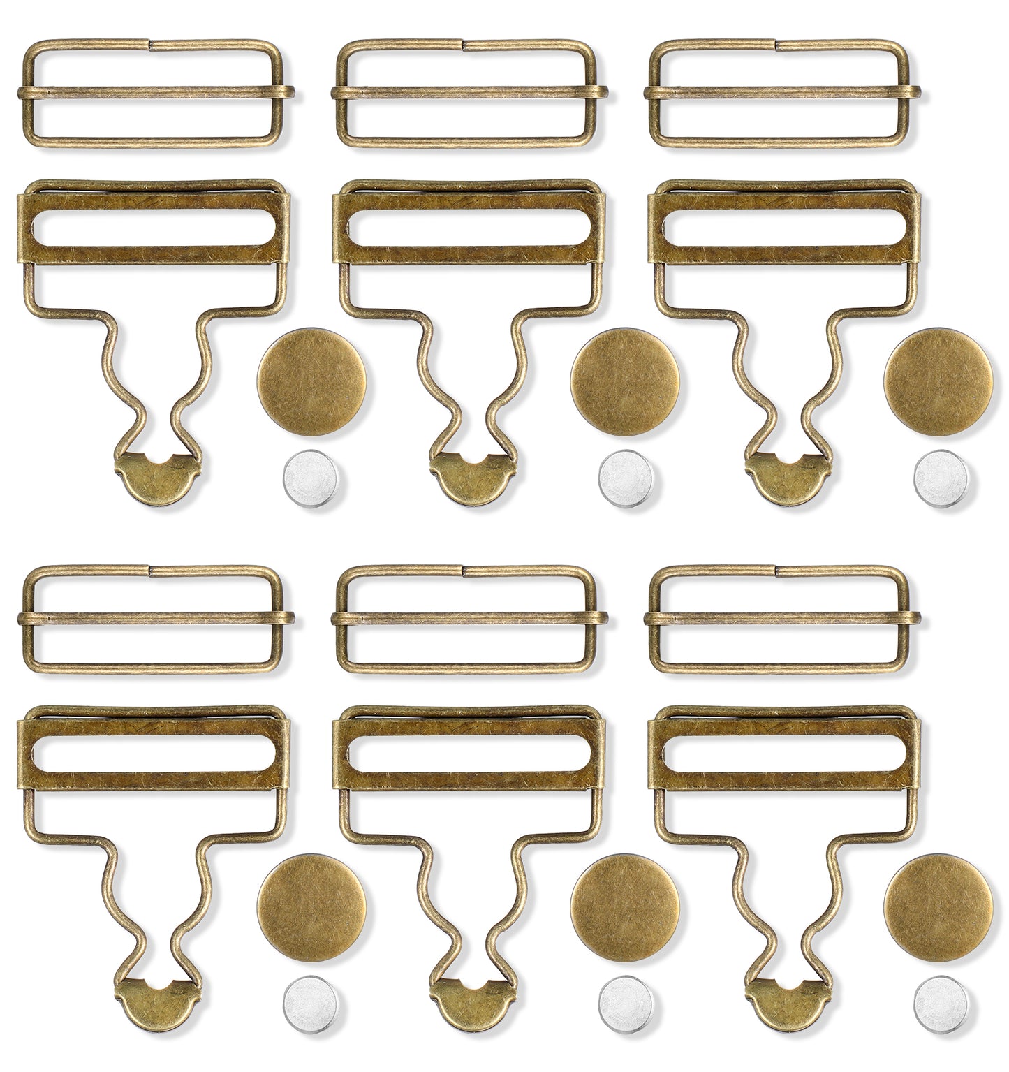 ValueBargain 6-Pack Dungaree Clips, Gold-Tone Metal Overall Buckles, Adjustable Bib Clips with No-Sew Buttons for Denim Overalls & Workwear