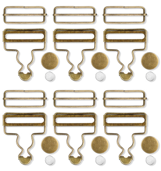 ValueBargain 6-Pack Dungaree Clips, Gold-Tone Metal Overall Buckles, Adjustable Bib Clips with No-Sew Buttons for Denim Overalls & Workwear