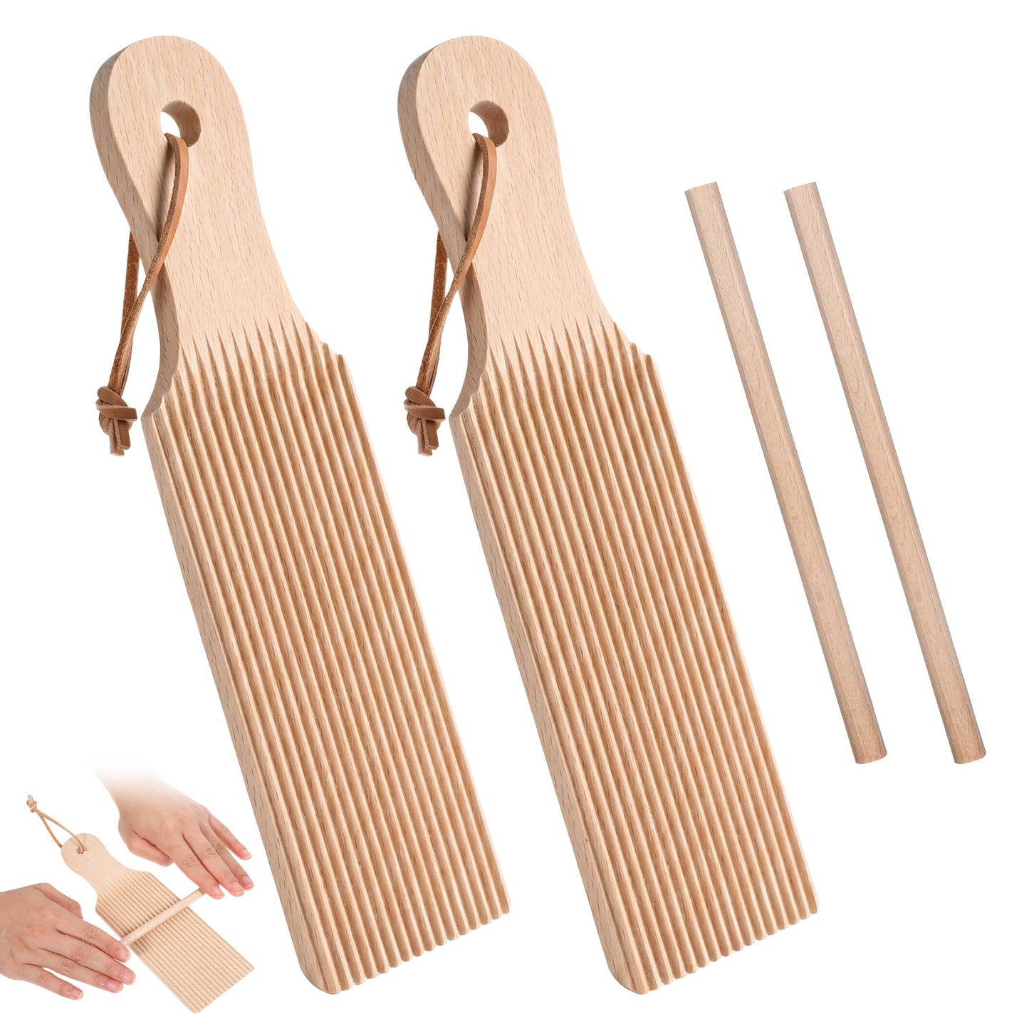 Classicseali Gnocchi Board, 2 Sets Gnocchi Maker Tool with Hanging Rope & 2 Rollers,Pasta Board for Homemade Gnocchi, Homemade Cavatelli- Gift for Kitchen Lovers