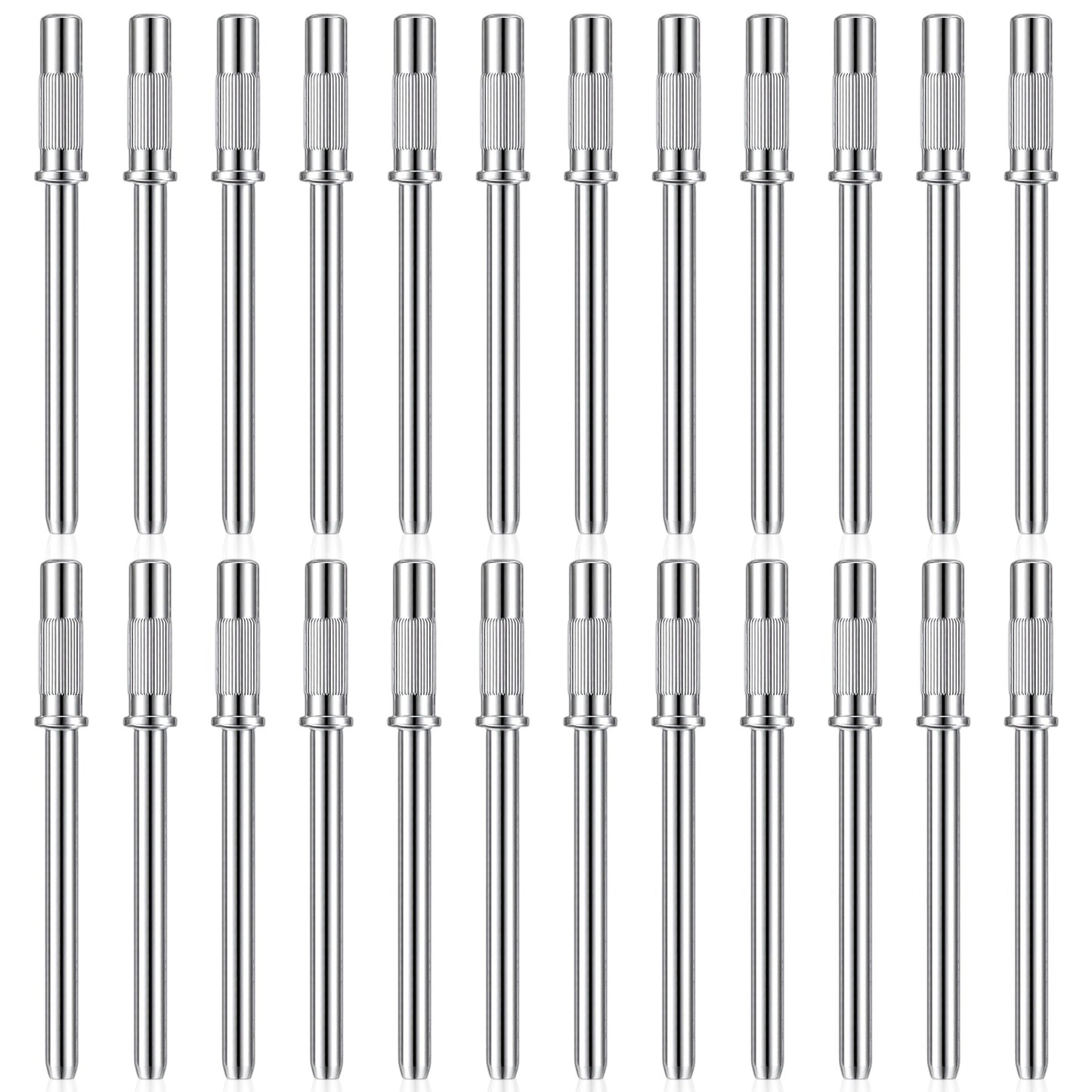 24 Pcs Mandrel Nail Drill Bit, Stainless Steel Mini Mandrel Nail Bit with 3/32 Inch Shank for Electric File Sanders Manicure Pedicure (Silver)