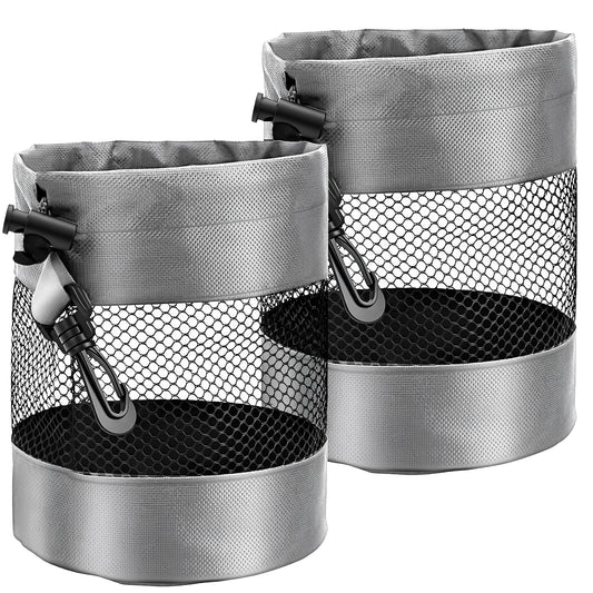 Classicseali 2 Pcs Golf Ball Pouch, Nylon Mesh Golf Ball Bag, 13 x 18cm/ 5.1 x 7.1 in Drawstring Golf Bag Organizer with Hook, Mesh Ball Bags for Billiards, Tennis, Kids Toys Storage, Grey