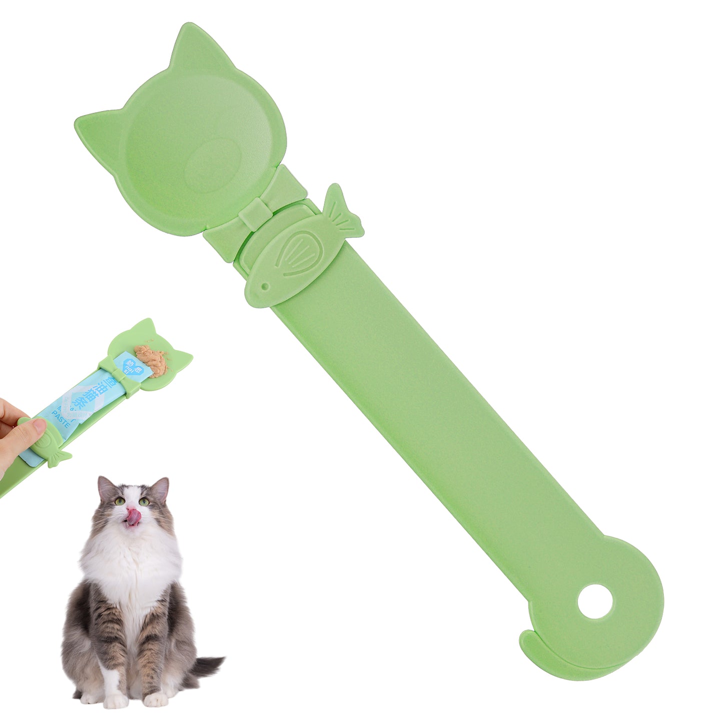 Classicseali Cat Treat Spoon, 10.43 X 2.36 In Cute Churu Spoon, Multifunctional Durable Cat Treat Feeder Spoons, Comfortable Grip, Suitable for Cats Liquid Treats and Wet Food, Green