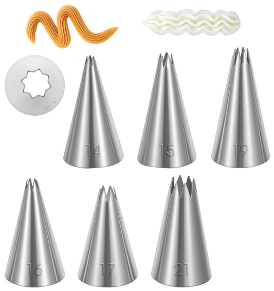 6 Pcs Flower Piping Nozzles, Nozzles for Cake Decorating Stainless Steel, Perfect for Shells, Zigzags, Rosettes & Flowers, Baking & Cake Decorating Essentials (6 Models)