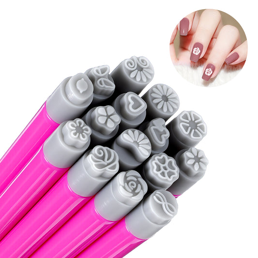 Classicseali 15PCS Nail Stamps, Silicone Nail Art Stamp Pen, DIY Nails Art Tools, Different Pattern Floral Nails Stamps Pens for Women and Girls Creative Home Arts Salon