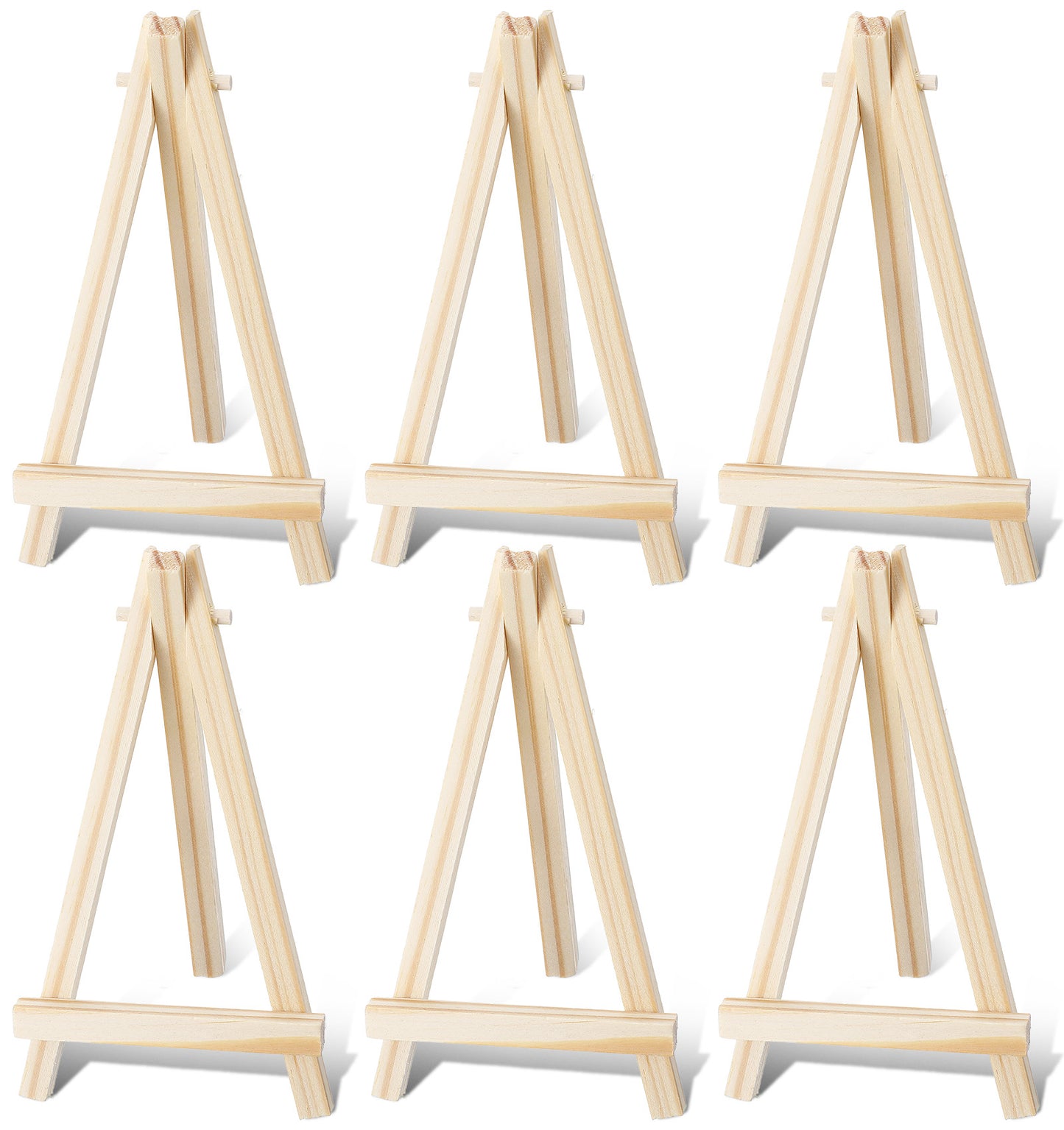 6 Pack Mini Easel Stand, Small Easel Stand Canvas Holders, Natural Pine Wood Tabletop Easels with Stable Triangular Design, Multi-Purpose Display Stands for Art, Weddings & Craft Projects