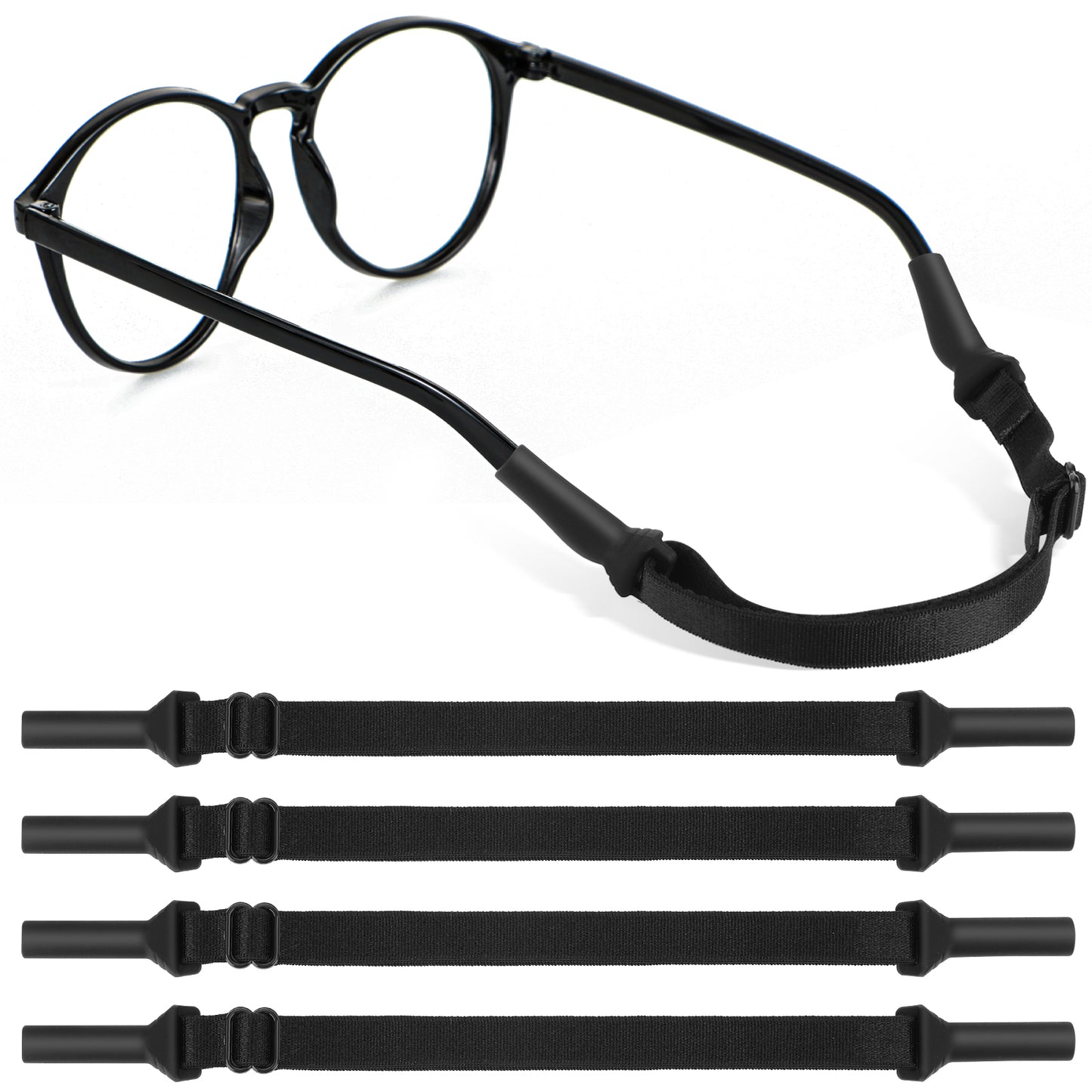 oruola 6pcs Adjustable Glasses Strap,Stretchy Silicone Fabric No Tail Glasses Neck Lanyard Cord, Sports Sunglasses & Eyeglasses Holder Rope Eyewear Retainer Strap for Aldult,Black