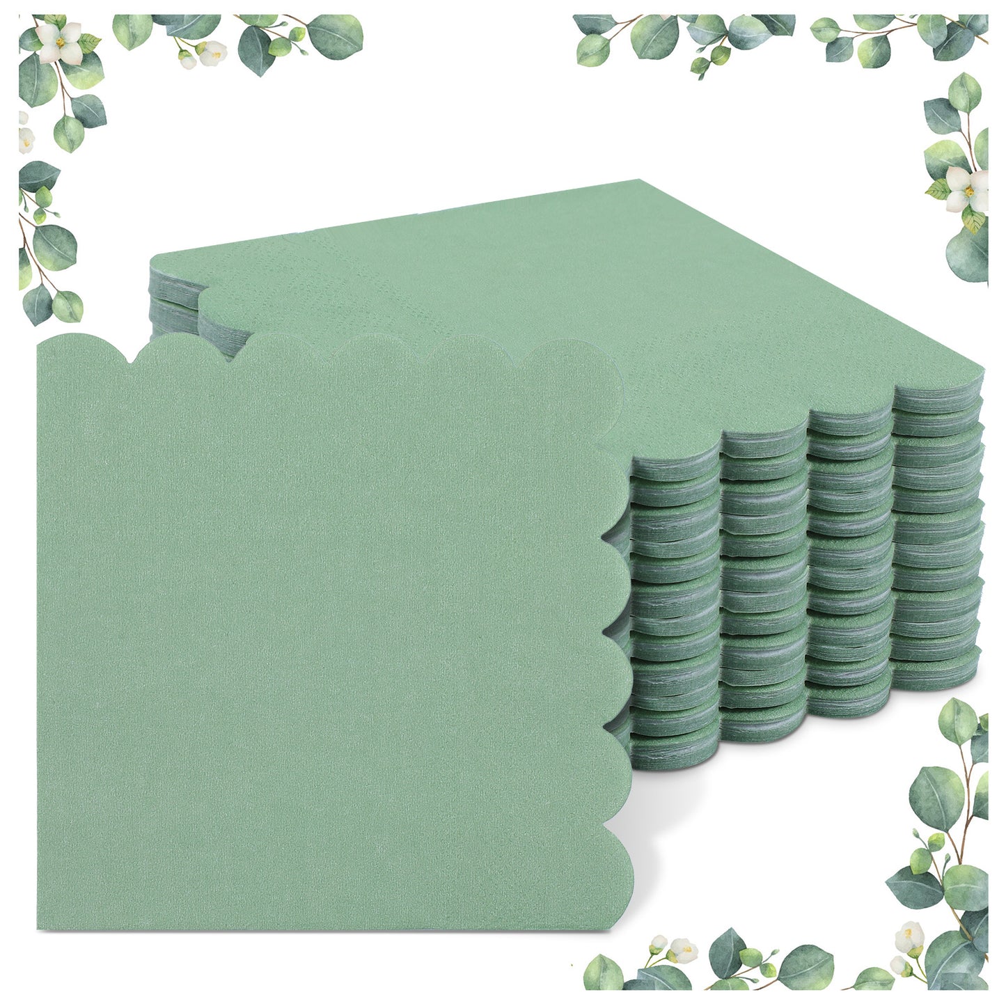 Guduling 50pcs Sage Napkins, Sage Green Cocktail Napkins, Disposable Napkin for Weddings, Birthdays, Baby Showers, Bridal Showers, 9.84 X 9.84 in, Light Green