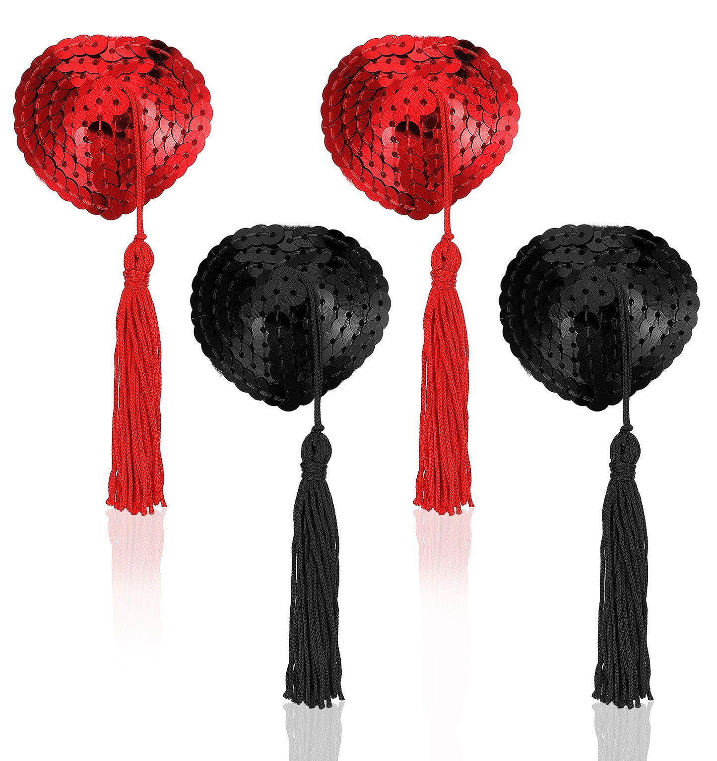 ValueBargain Nipple Tassels Women, 2 Pairs 5 cm Nipple Covers Reusable with Sequins & Tassel for Parties, Weddings, Birthday, (Red & Black)