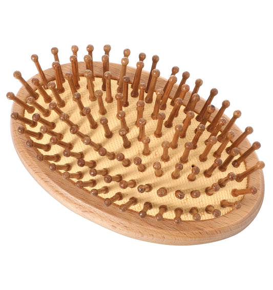 Wooden Scalp Massager, 10.8 cm Bamboo Brush with Anti-static & Air Cushion for Scalp Massager Hair Growth, Women, Men, Kids, Travel, Purse (Include 8-Claw Cleaning Hook)