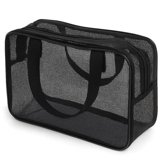 oruola Mesh Shower Bag - Portable Shower Caddy Bag for Bathroom, Gym, Travel, Camping - Black Large, Durable Mesh Construction