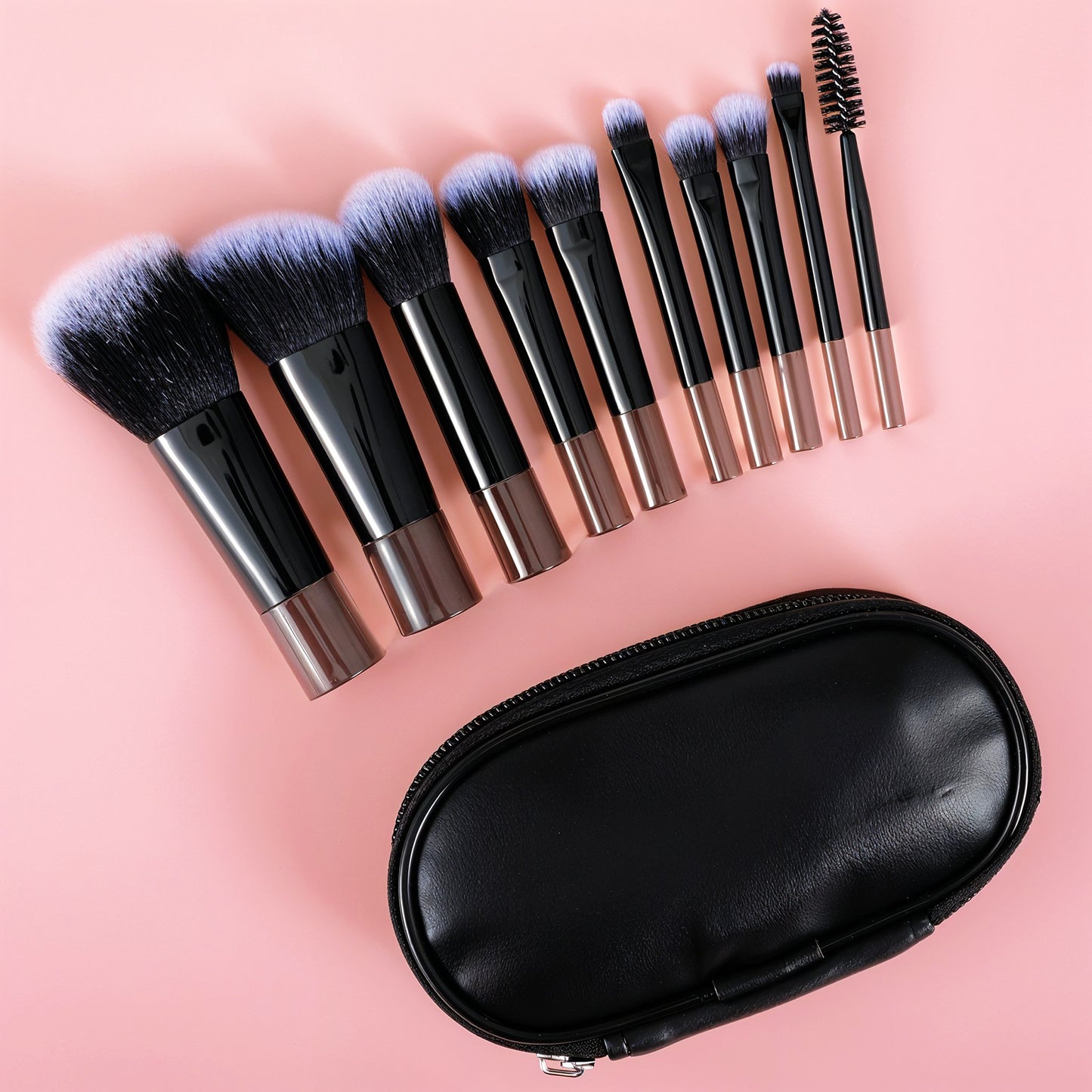 Oruola 10 Pcs Travel Makeup Brush Set,Black Mini Makeup Brushes with Makeup Brush Pouch,PortableTravel Size Makeup Brushes Professional,Makeup Brush Sets for Foundation Blush Powder Eye