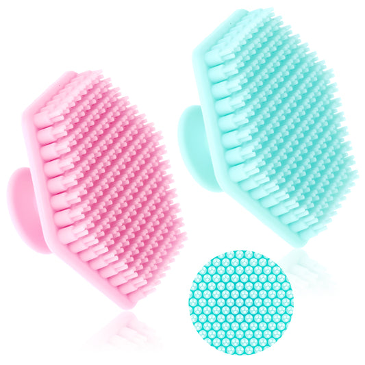 Oruola 2 Pack Silicone Face Scrubber,Silicone Body Scrubber for Men, Face Scrubber,Soft Silicone Manual Facial Cleansing Brushes for All Skin Types,Silicone Shower Scrubber,Easy Grip,Pink & Green