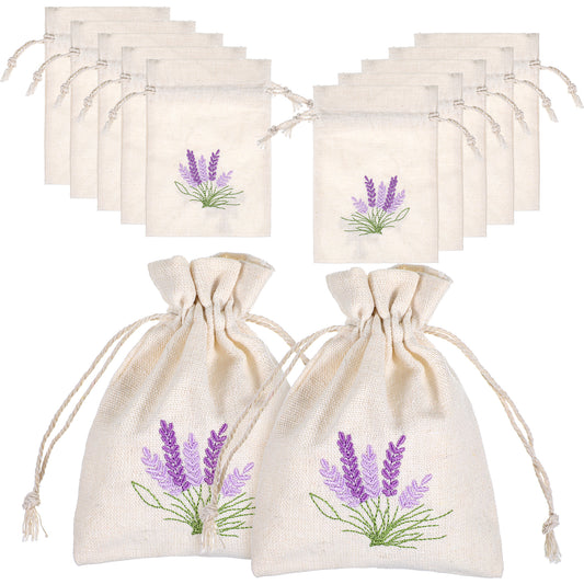Classicseali 10PCS Empty Lavender Bags to Fill, Small Sachet Bags with Drawstring, Embroidered Canvas Empty Sachets Bag, for Spices, Jewelry, Candy, Lavender Buds, White