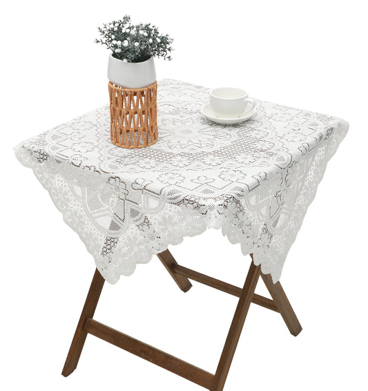 ValueBargain Lace Cloth, Plastic Lace Tablecloth with Laces Dining, Retro, Pastoral Style for Table, Console Cabinet, Dressing Tables, Bookshelf, Sofa, Old Coffee Tables (Milky White)