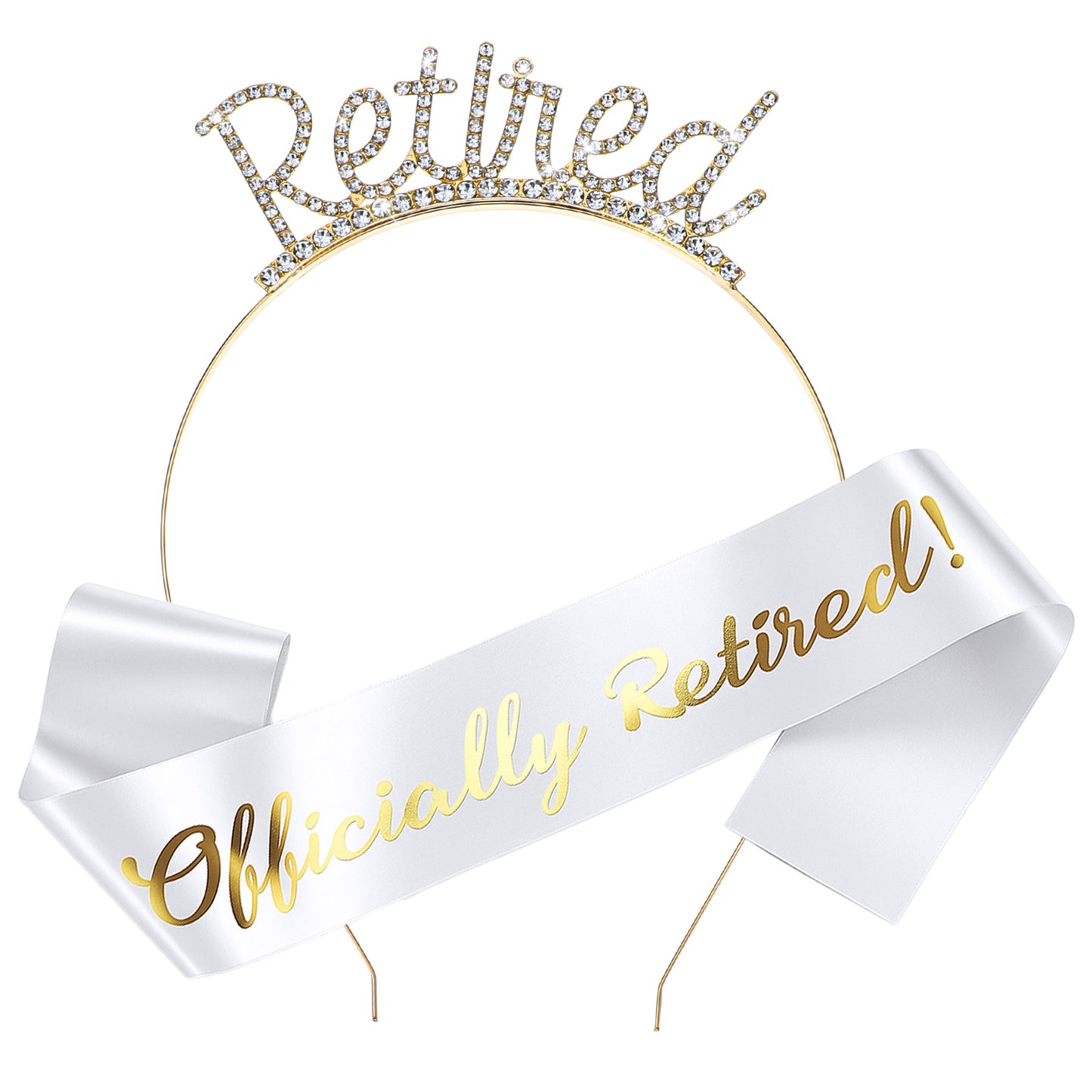 Classicseali 2pcs Retirement Sash, Retirement Sash for Women, with Rhinestone Retirements Crown Tiara, Classic Retirements Decorations for Women, White